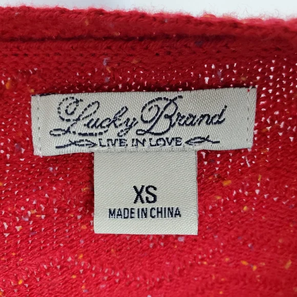 Lucky Brand Sweater Zig Zag Confetti Red Boho Speckled Spring Fall Quirky - Picture 10 of 10